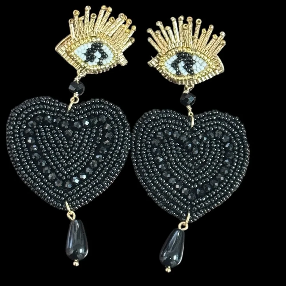 Chico’s Beaded Heart & Eye Dangle Earrings